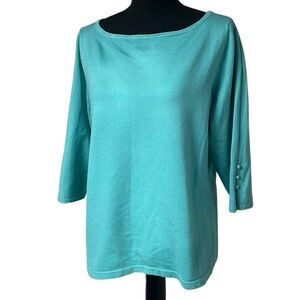 Lane Bryant Turquoise 3/4 Button Sleeve Wide Boat Neck Top N0529